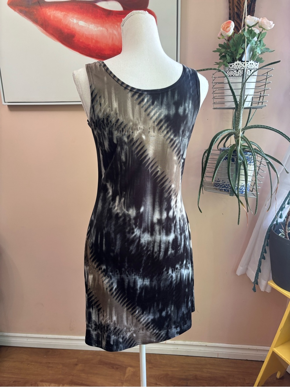 Vintage Black and Gray Tie-Dye Mini Dress - Picture 4 of 13